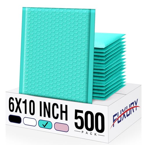 Image of Fuxury Teal Bubble Mailers 6x10 inch 500 Pack Self Seal Padded Envelopes Bulk | Usable Size 6x9 inch Waterproof Bubble Envelopes Strong Adhesion Padded Mailer for Jewelry, Makeup, Cards & Small Business