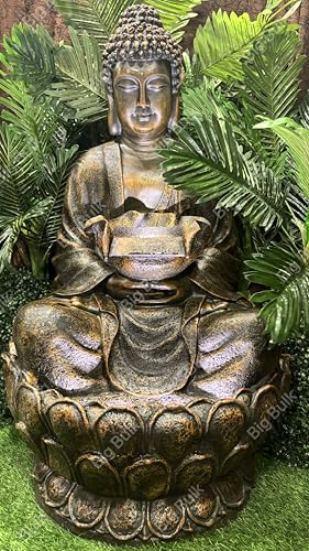 Image of Big Kamal White Buddha Fiber Indoor Outdoor Fountain with Led Lights for Home Decor and Office Decoration Or Gifting (72x 66 x 114cm) (Big Buddha Golden)