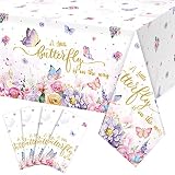 4 Pack Butterfly Baby Shower Tablecloth, Little Butterfly is On The Way Baby Shower Decorations, Pla