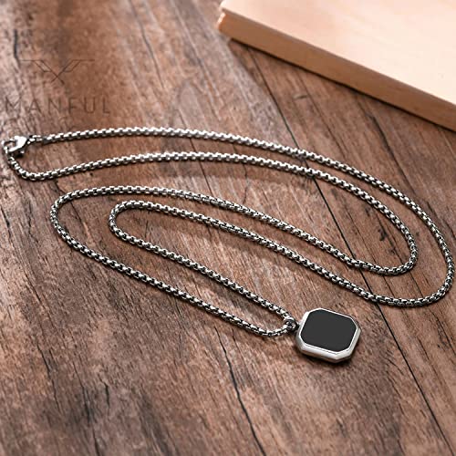 Fashion Frill Men's Jewellery Black Silver Chain For Men Boys Geometric Stainless Steel Black Silver Locket Pendant Necklace Chain For Men Boys Anniversary Gift For Husband Gift Chains (Image - 5)