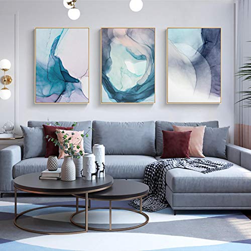 Toile peinture abstraite bleu marine affiche moderne mur art salon deco 40x60cm x3