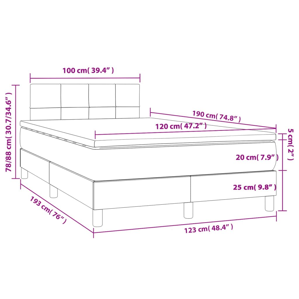 Cama con somier con colchón de 120 x 190 cm, colchón de muelles ensacados de dureza media para una comodidad estable
