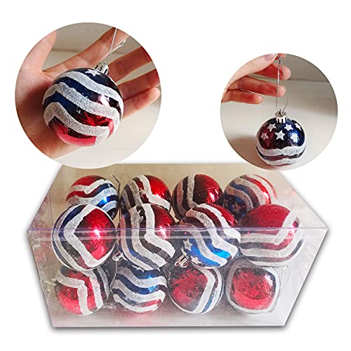 Tsin16Pcs Patriotic Christmas Ornaments Christmas Tree Decoration-Christmas Ball Set Box Decorations Flag Stars Stripes Decorations For Festivals Party Memorial Day Indoor Outdoor #TOP6