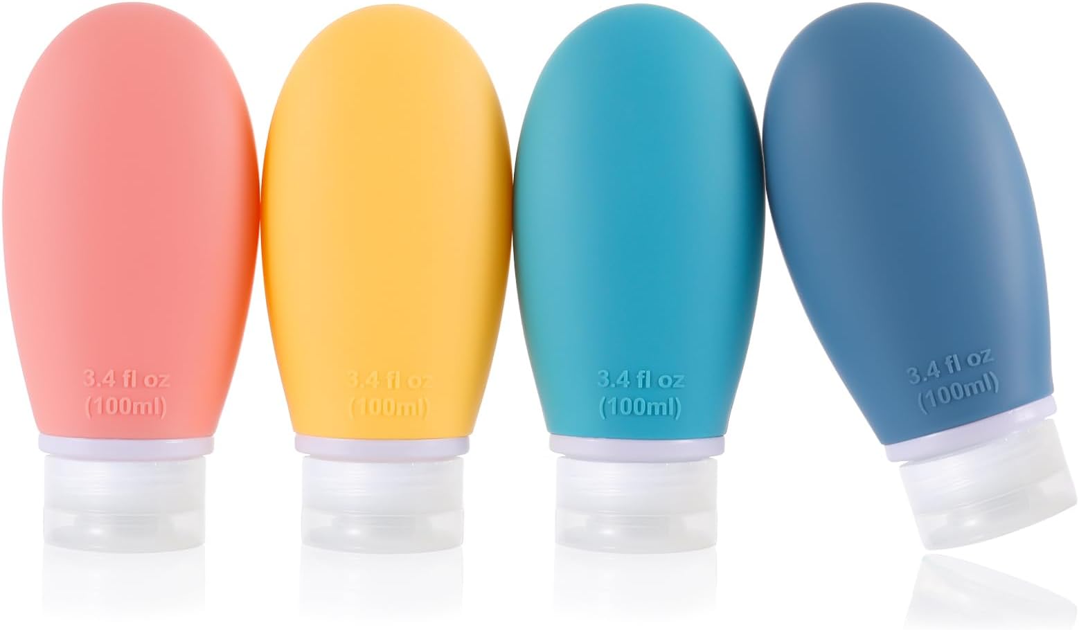 Silicone Travel Bottles,4 Pack 100ml Leak Proof Squeeze Refillable Portable Empty Travel Size Bottles Accessories Containers for Toiletries Shampoo Conditioner Lotion,BPA Free and TSA Approved