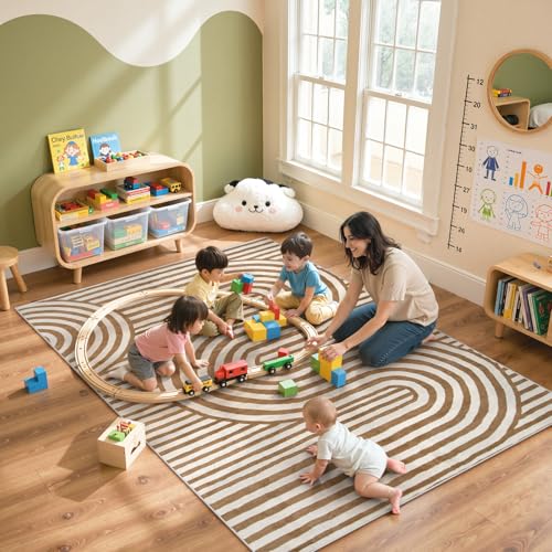 Lahome Khaki and Orange Abstract Area Rug 5x7 for Boys Playroom - image 9