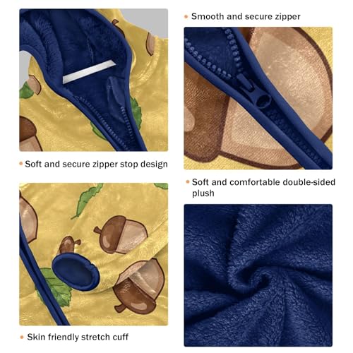 Acorn and Leaf Pattern Print Toddler Fleece Jacket Girl Boys Hooded Fleece Jacket Coat Warm Outwear Zip-up 3-10T3