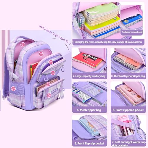 Kids Backpacks for Girls Elementary Primary Backpack for School Bookbags for Teens Cute Durable Travel Gifts Morrales Mochilas para Niñas de 5 6 7 8 Nños (purple)4