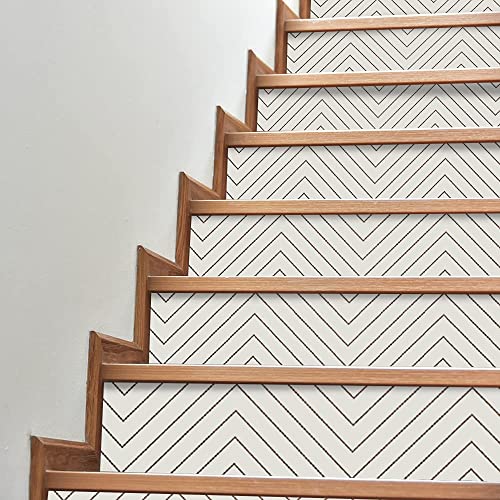 Funlife 14 Strips Peel And Stick Stair Risers Stickers, Self Adhesive Vinyl Scandinavian Stair Stickers, Herringbone Staircase Murals Decals Decor For Steps, 39.37"X7.09" #TOP14