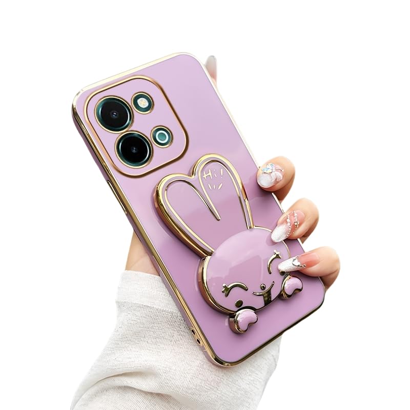 Silicone Cases for Vivo Y28 4G Cover, Bunny Hidden Stand 3D with Luxury Plating Slim Shockproof Phone Protective Shell for Women Men Compatible with Vivo Y28 4G Case (Purple)