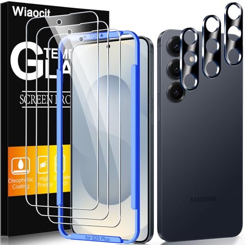 Wiaocit 3 Pack Tempered Glass Screen Protector for Samsung Galaxy S25 Plus with 3 Pack Camera Lens Protector 9H Hardness Bubble Free Case Friendly