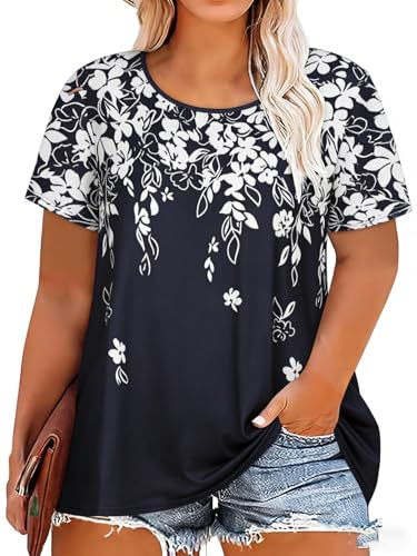 Image of JOELLYUS Plus Size Tops for Women Tunic Floral Casual Short Sleeves T Shirts Flowy Blouses 2026