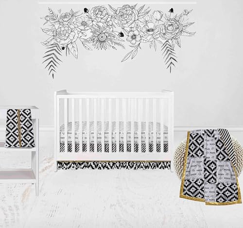 Bacati - Love Black Gold 4 Piece Neutral Crib Bedding Set with Diaper Caddy