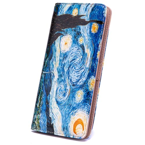 Image of Ultra Slim Thin Leather Women Wallet Rfid Blocking Credit Card Holder Bifold Clutch (Van Gogh The Starry Night)