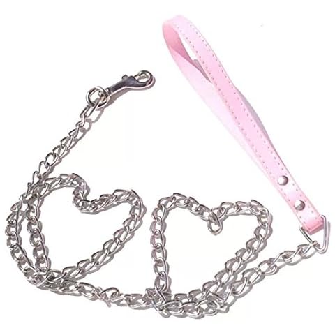 Goliton® Medium small-sized pet dog chain leash lead with PU leather handle (Pink) Cover