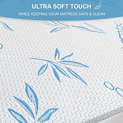 Cooling Bamboo Mattress Protector With Zipper - 100% Waterproof King Size Mattress Cover - Ultra Soft & Breathable Hypoallergenic Jacquard Noiseless Mattress Pad Covers - Zippered Mattress Encasement #TOP6