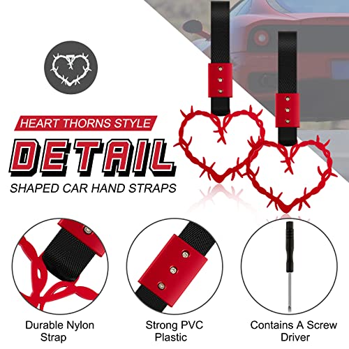 Image of 4 Pieces Heart Handle Keychains Car Accessory Heart Hand Strap Drift Charm for Car Interior Exterior Decoration(Red,Thorns)