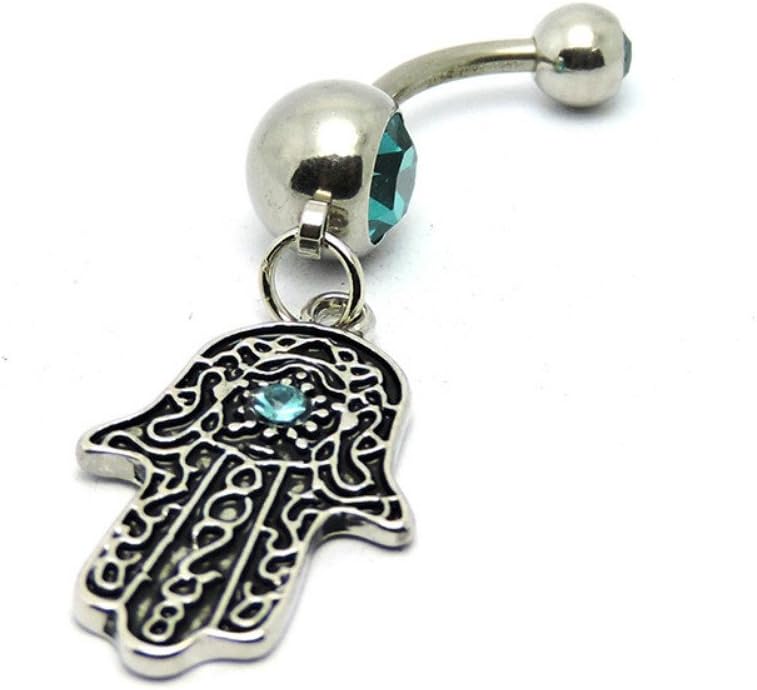 Hamsa Hand 316L Surgical Steel Body Jewelry Rhinestone Button Barbell Belly Navel Ring Bar Piercing