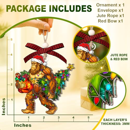 Bigfoot Christmas Ornament - Big Foot Ornament - Sasquatch Christmas Ornament - Funny Bigfoot Gifts, Sasquatch Gifts for Men, Women, Friends, Bigfoots Lovers - Faux Stained Glass Acrylic Ornament 2025