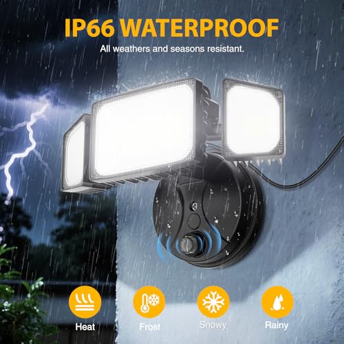 Onforu 80W Dusk to Dawn Outdoor Lighting,Plug in LED Flood Lights,Black Outdoor Lights with Remote,8000LM Security Light,IP66 Waterproof Lighting,2Modes 3 Adjustable Heads Light for Garage Yard by Onforu - Used condition - Image 6