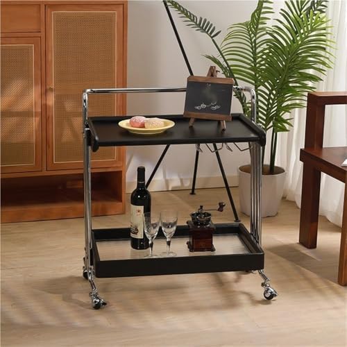 Vintage 2-Layer Removable Storage Cart with Wooden Top & Metal Frame - Multi-Purpose Side Table for Living Room & Kitchen - Stylish Black Design