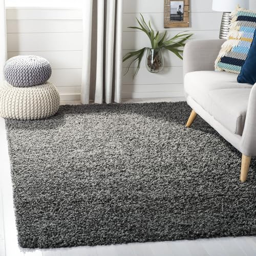 AROMICK Modern Polyester Anti Slip Shaggy Fluffy Rug and Carpet for Living Room, Bedroom & Dining Room (6 x 9 Feet, Grey)
