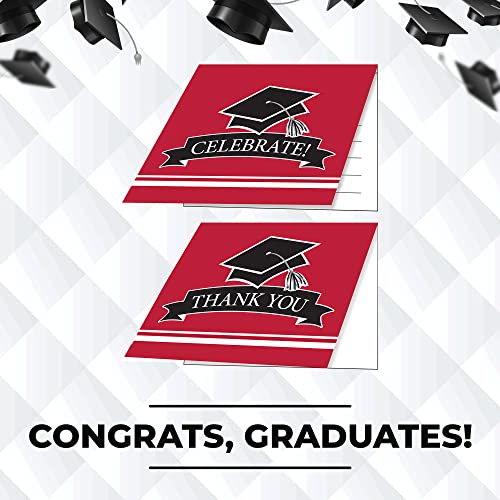 Creative Converting 25 Count Red Celebrate! Party Invitations And 25 "Thank You Cards - Graduation Supplies For Class Of 2023 Bulk Supply Set With Black Grad Cap #TOP3