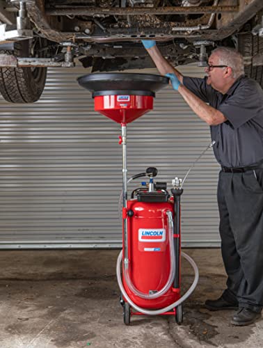 Lincoln 3639 25 Gallon Fluid Drain and Evacuator Tank Combo, 51-76" Adjustable Funnel Height, Built-in Safety Valve, 7' Discharge and 6.5' Evacuation Hoses, 6 Evacuation Wands, Fluid Level Sight Gauge - Thumbnail 4