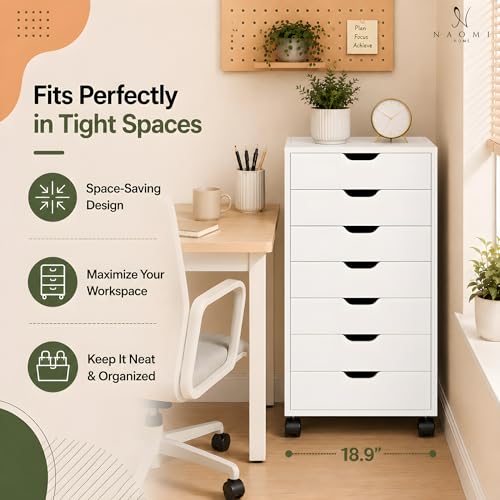 Image of Naomi Home Multi-Drawer Storage Cabinet with 7 Drawers, Compact Organizer for Living Spaces & Home Storage