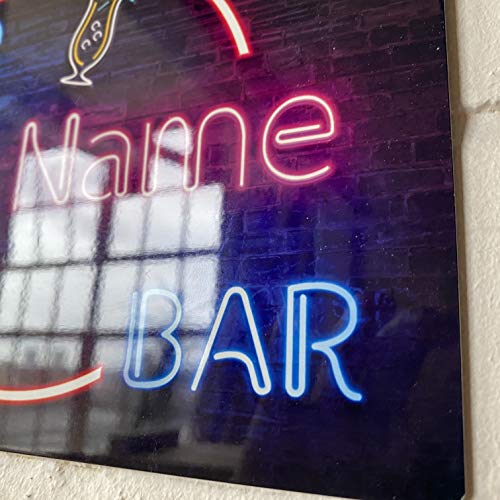 Personalised Bar Sign - Neon effect Printed Metal Sign wall art A4 Bar Add Name - Image 2