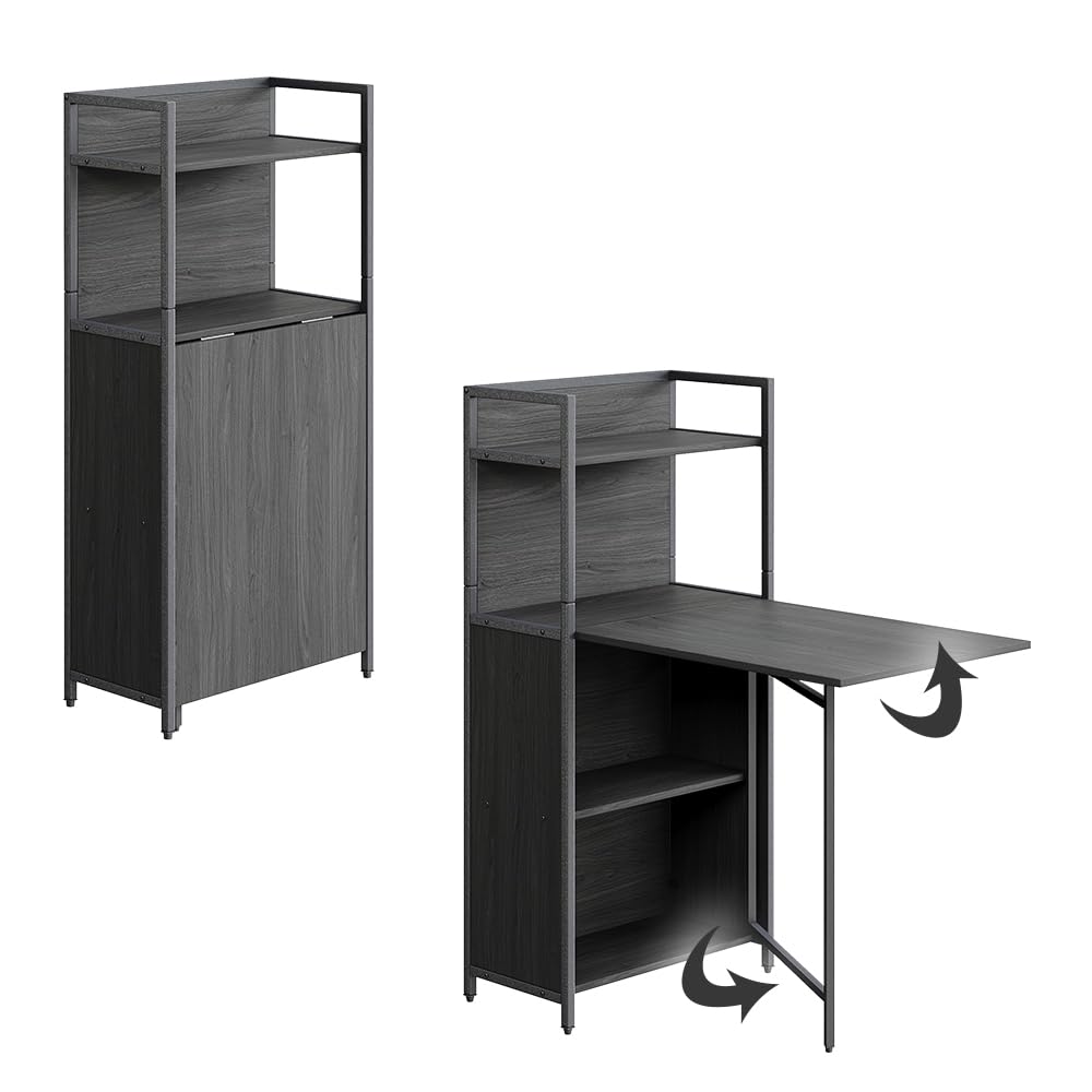 Vicco Bureau Savio, Noir, 30-100 x 57 cm avec Plateau de Table Pliant, utilisable comme Table Murale Rabattable avec Surfaces de Rangement