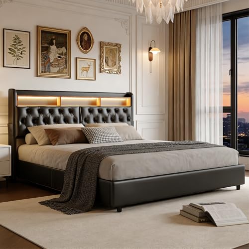 BRILVERDE Polsterbett 180x200 mit Stauraum-Kopfteil, Jugendbett mit LED und USB, Hydraulisch Stauraumbett, Bettgestell mit Lattenrost, Funktionsbett, PU (Schwarz, 180 x 200 cm) BRILVERDE Polsterbett 180x200 mit Stauraum-Kopfteil, Jugendbett mit LED und USB, Hydraulisch Stauraumbett, Bettgestell mit Lattenrost, Funktionsbett, PU (Schwarz, 180 x 200 cm)