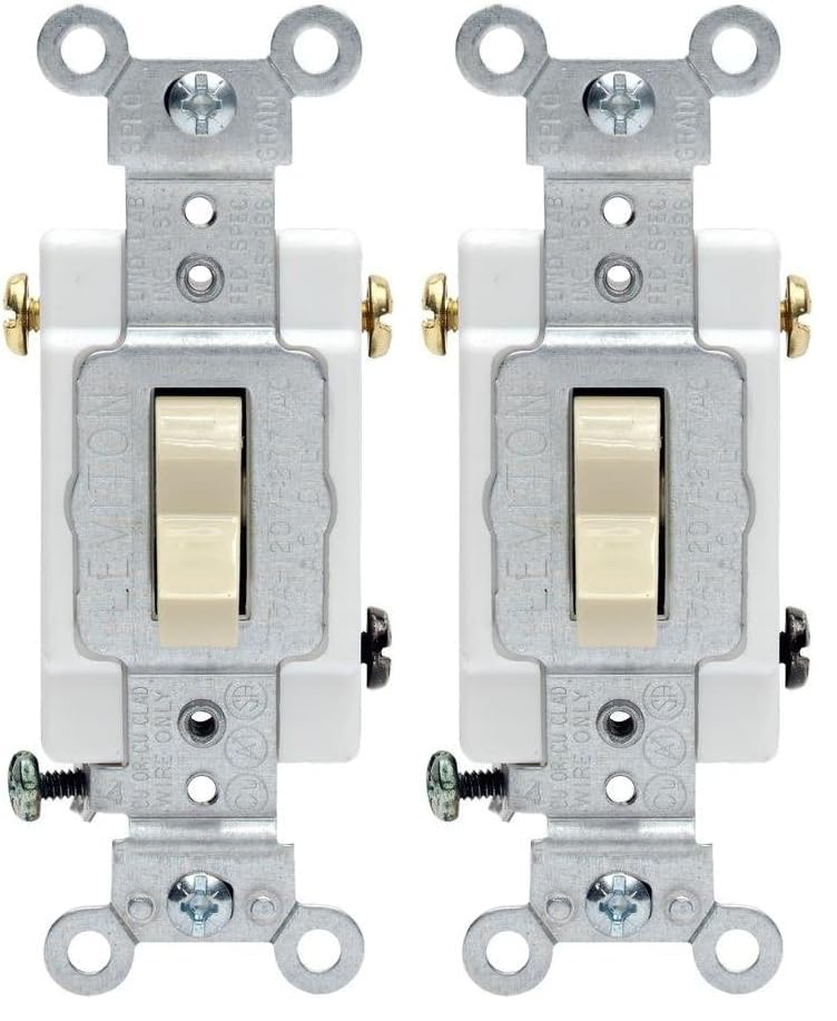 Leviton CSB3-20I 20 Amp, 120/277 Volt, Toggle 3-Way AC Quiet Switch, Commercial Grade, Grounding, Ivory (Pack of 2)