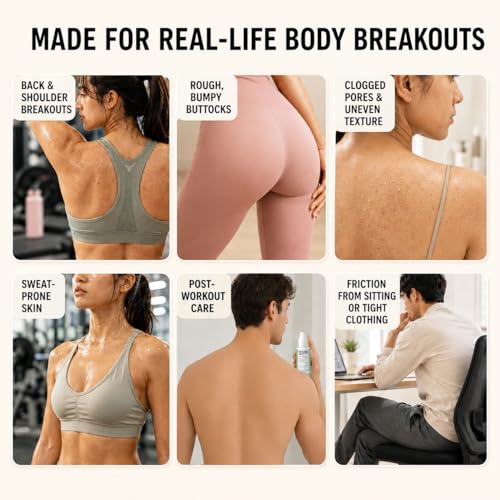 Image of BellamiLuxx 4-Step Body Acne Clarifying Routine, with Soap Bar, Body Scrub, Back Acne Spray & Butt Acne Lotion for Breakouts, Bumps and Rough Texture, Men & Women