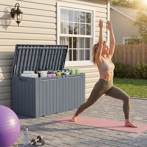 Image of Devoko 100 Gallon Outdoor Storage Box, Waterproof Deck Box Lockable (Gray)