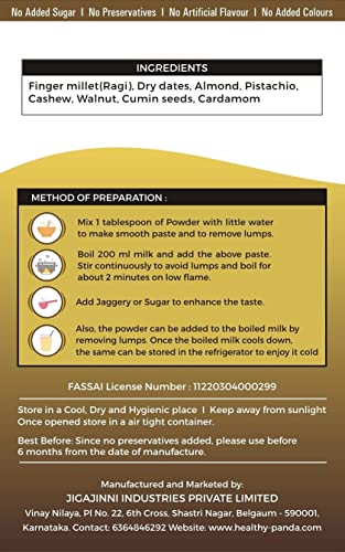 Image of HEALTHY PANDA Organic Sprouted Ragi Dry Fruit Malt (Ragi Drink) (Sprouted Millet Mix) (800 g) 100 g x 8 Pack