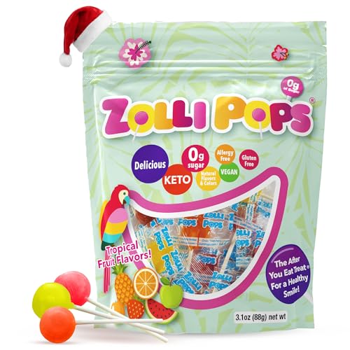 Zollipops Clean Teeth Pops Sugar Free Candy with Xylitol, Dye-Free Lollipops - Keto & Diabetic-Friendly, Dentist-Approved Treats for Kids ( Tropical Fruit 3.1 oz)