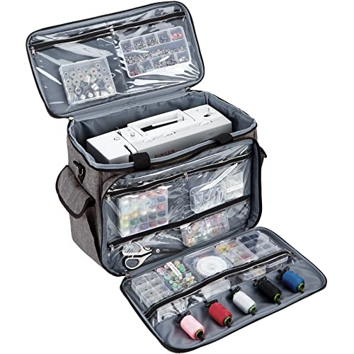 Homest Sewing Machine Carrying Case With Multiple Storage Pockets, Universal Tote Bag With Shoulder Strap Compatible With Most Standard Singer, Brother, Janome, Grey (Patent Design) #TOP1