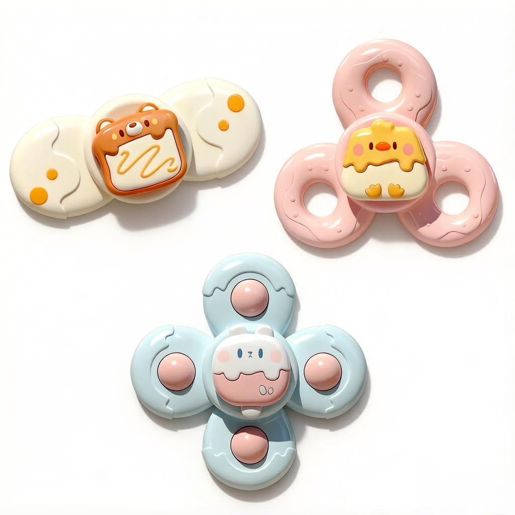 Satiskid 3pcs Baby Suction Spinner, Pop Suction Cup Spinner Baby Toys, Sensory Toys for Toddlers, Bath & Travel Spinner Toy with Strong Suction Cup, Toddler Toys Age 1-2,12 18 Months