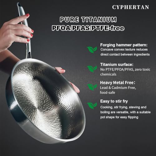 CYPHERTAN Titanium Frying Pan 11 Inch with Lid, Hammered Induction Skillet - image 5
