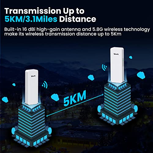 Image of Gigabit Wireless Bridge, UeeVii CPE850 5.8GHz Point to Point /Multipoint WiFi Bridge, 5KM Long Range Outdoor WiFi CPE with 16dBi Antenna, 24V PoE Power, Extend Network to Barns, Shops, Garages