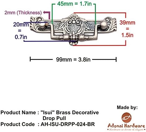 Adonai Hardware Isui Brass Decorative Drop Pull (Supplied as 4 Pieces per Pack)