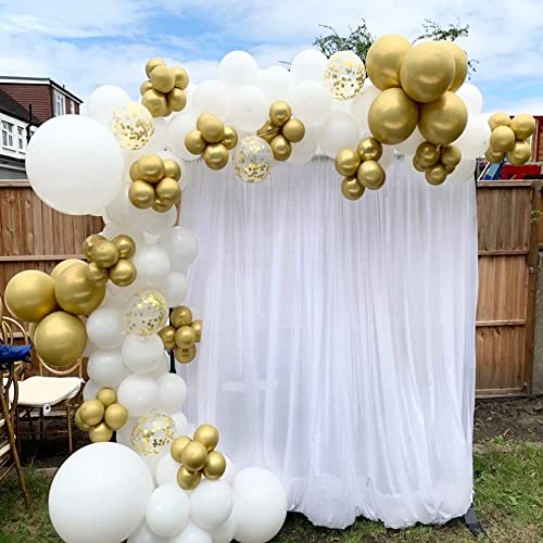 Image of White and Gold Confetti Garland Arch Kit with 120 Pieces of 12 Inch 10 Inch and 5 Inch Latex Metallic for Birthday Wedding Anniversary Valentine Celebration Party Decoration Supplies