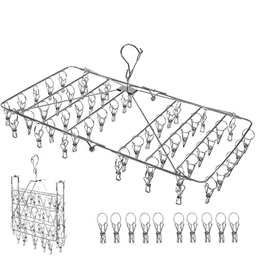 ピンチハンガー 洗濯物干し 靴下ハンガー 60 ピンチ オールステンレス製 折りたたみ式 洗濯ハンガー 2020最新 収納便利 60ピンチ+ 予備ピンチ10個付