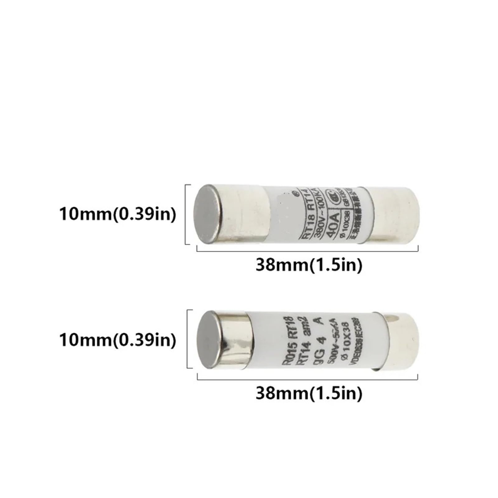 Tubos fusibles cerámicos, Fusibles cerámicos, fusible cerámico de 10x38 mm, 500 V, RO15, RT18, RT14, paquete 5 o 10 unidades(1a,10 pieces)