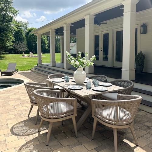 Image of PURPLE LEAF Outdoor Dining Set for 6 with Cushions PE Rattan Champagne
