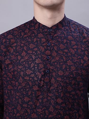 Image of Majestic Man Men's Cotton Regular Fit Short Floral Printed Kurta