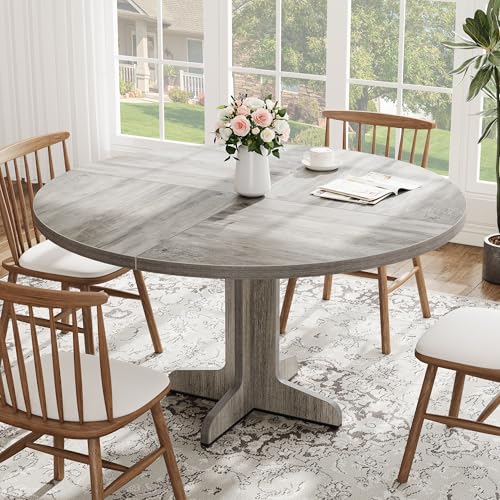 Table a manger ronde 120cm en bois massif,Dining table pour 4 à 6 Personnes,Piétement stable,Pieds ajustables,Jusqu'à 120 Kg,Table salle à manger moderne...