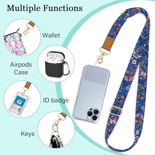 Image of Piefly Cell Phone Lanyard Crossbody Wrist Strap Adjustable for Women Floral | Travel Daily Cruise, Around the Neck, Hands-free, Universal, Fit Keys ID badge, Accessories, Compatible with Most Smartphones