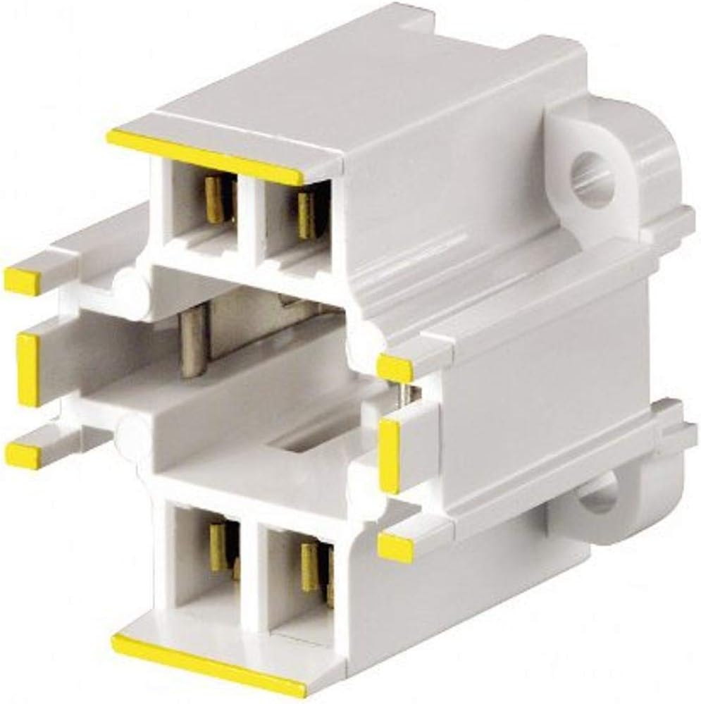 Leviton GX24q-4 Base, 42W 4-Pin, 10mm Compact Fluorescent Lampholder, Vertical, Bottom Screw-Down, Yellow Color Code, Quick-Connect 18AWG, 26725-414, White