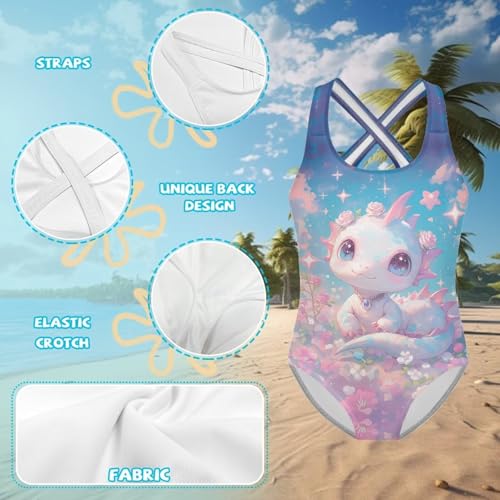 Image of Girls One Piece Swimsuits Teens Sleeveless Back Cross Strap Bathing Suit Kids Quick Dry Cute Beach Swimwear(5-14)